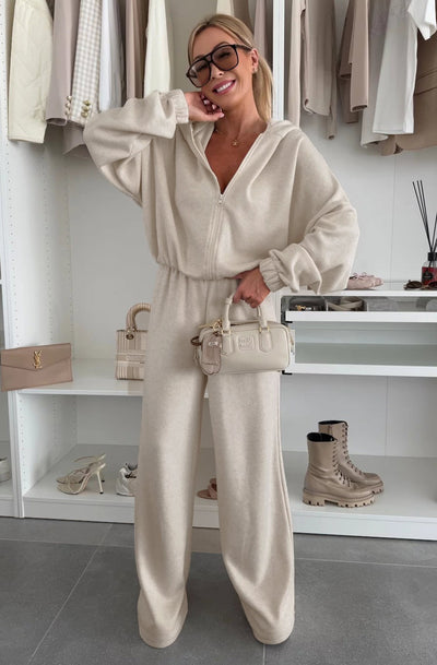 Seren Hooded Two Piece Lounge Set-Stone