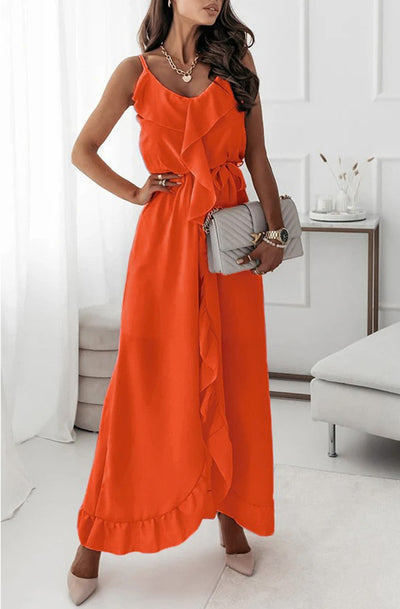 Shanice Frill Chiffon Maxi Dress-Orange