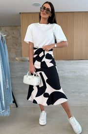 Sharon Satin Patterned Midaxi Skirt-Black