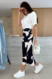 Sharon Satin Patterned Midaxi Skirt-Black