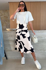 Sharon Satin Patterned Midaxi Skirt-Ivory