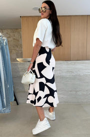 Sharon Satin Patterned Midaxi Skirt-Ivory