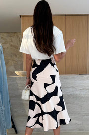 Sharon Satin Patterned Midaxi Skirt-Ivory