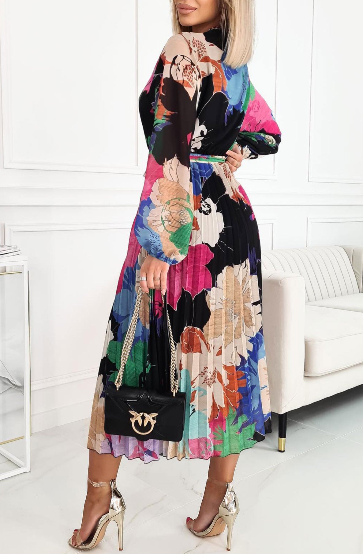 Sharon Floral Chiffon Pleated Maxi Dress-Multi
