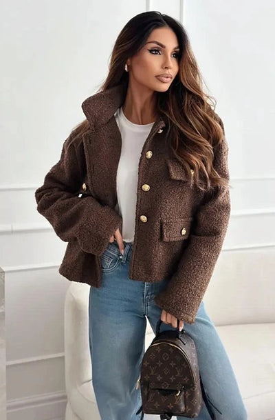 Shaya Boucle Style Jacket-Brown