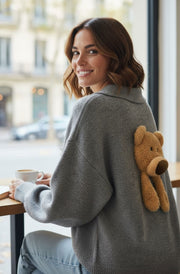 Sia Teddy Buttoned Cardigan-Grey