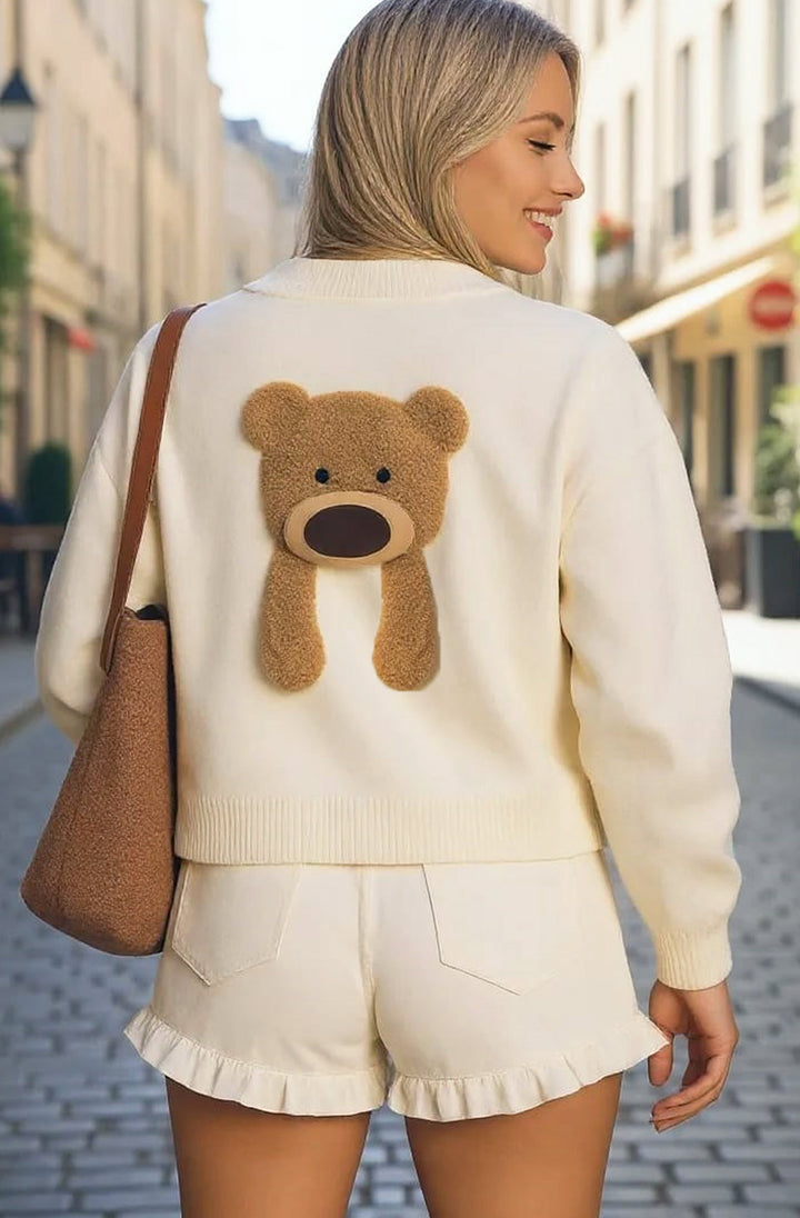 Sia Teddy Buttoned Cardigan-Ivory