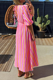 Silvia Striped Cotton Gauze Style Midaxi Dress-Multi