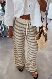Simone Striped Knitted Wide Leg Trousers-Stone