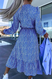 Skylar Ditsy Print Side Slit Midaxi Dress-Blue