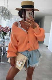 Sophie Melange Style Knitted Cardigan-Coral