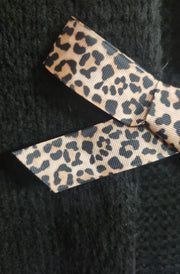 Stephanie Leopard Tie-Up Knitted Cardigan-Black
