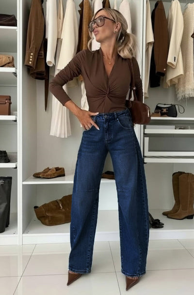 Stormi High Waisted Balloon Denim Jeans-Dark Blue