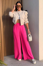 Tamika Wide Leg Pocket Detail Trousers-Hot Pink