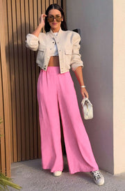 Tamika Wide Leg Pocket Detail Trousers-Pink