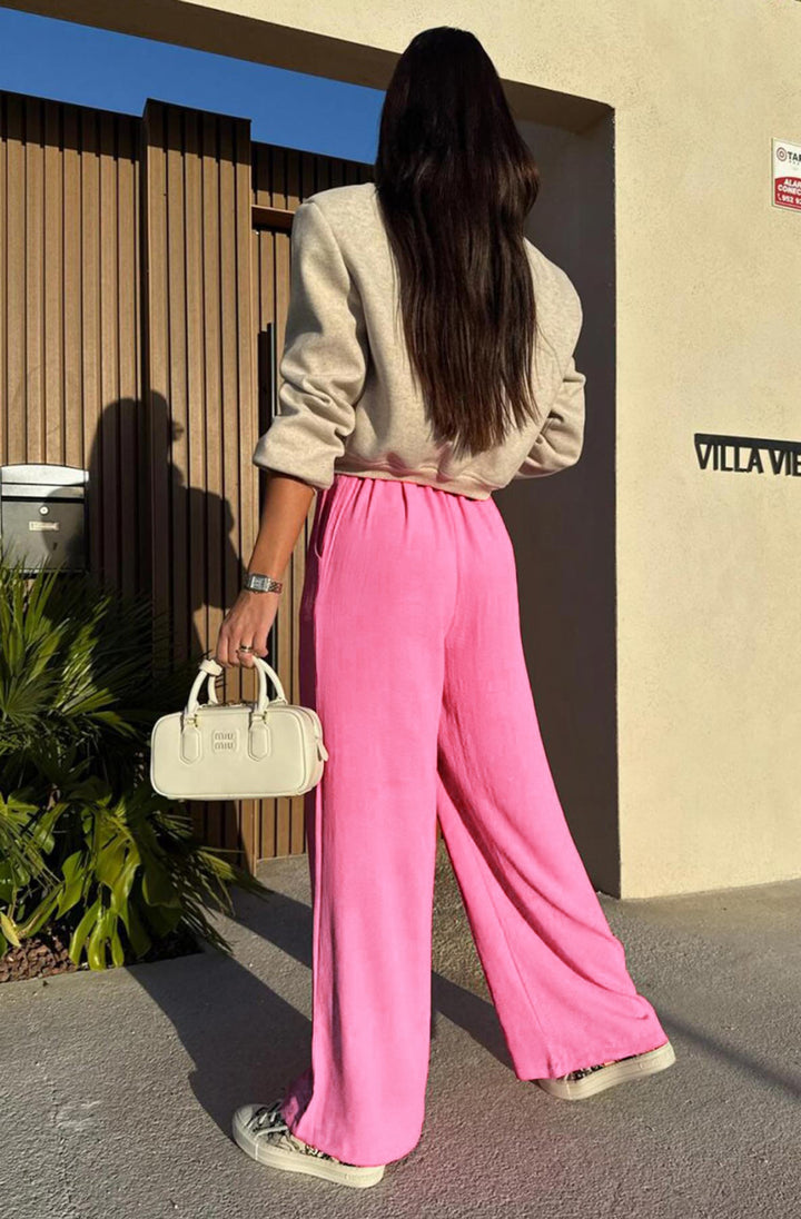 Tamika Wide Leg Pocket Detail Trousers-Pink