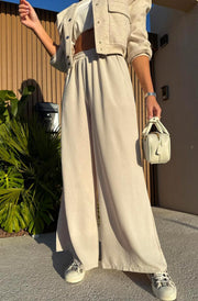 Tamika Wide Leg Pocket Detail Trousers-Stone