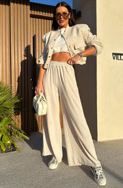 Tamika Wide Leg Pocket Detail Trousers-Stone