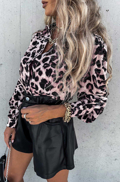 Taylor Leopard Print Blouse Shirt Top-Dusty Pink