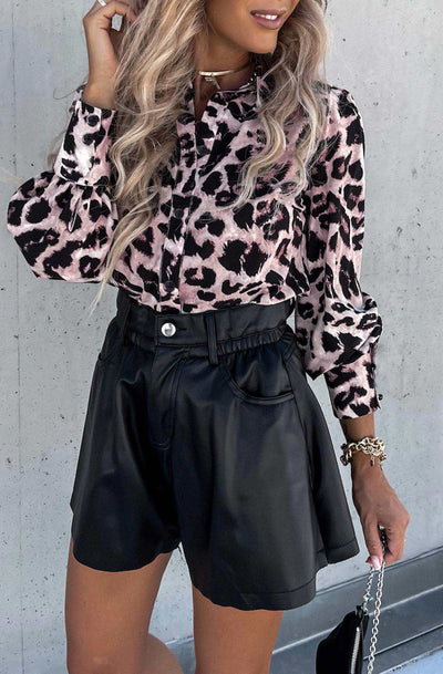 Taylor Leopard Print Blouse Shirt Top-Dusty Pink