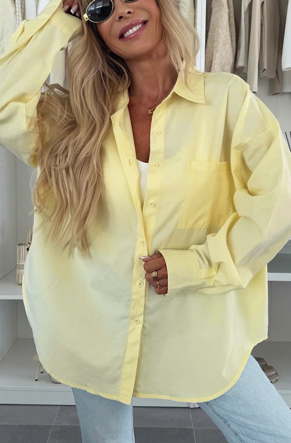 Thea Oversized Blouse Shirt Top-Yellow