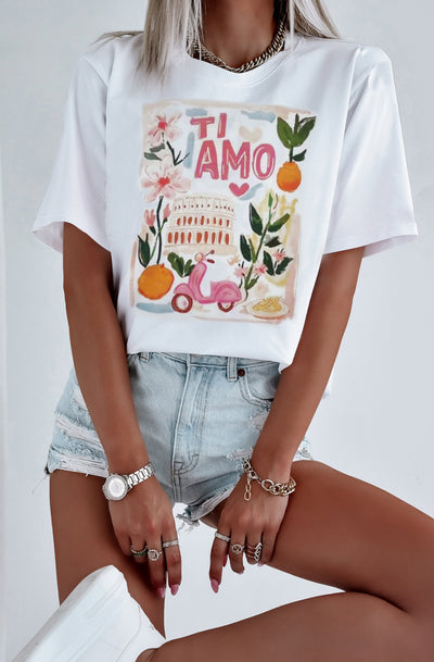 Ti Amo Graphic Print T-Shirt-Ivory