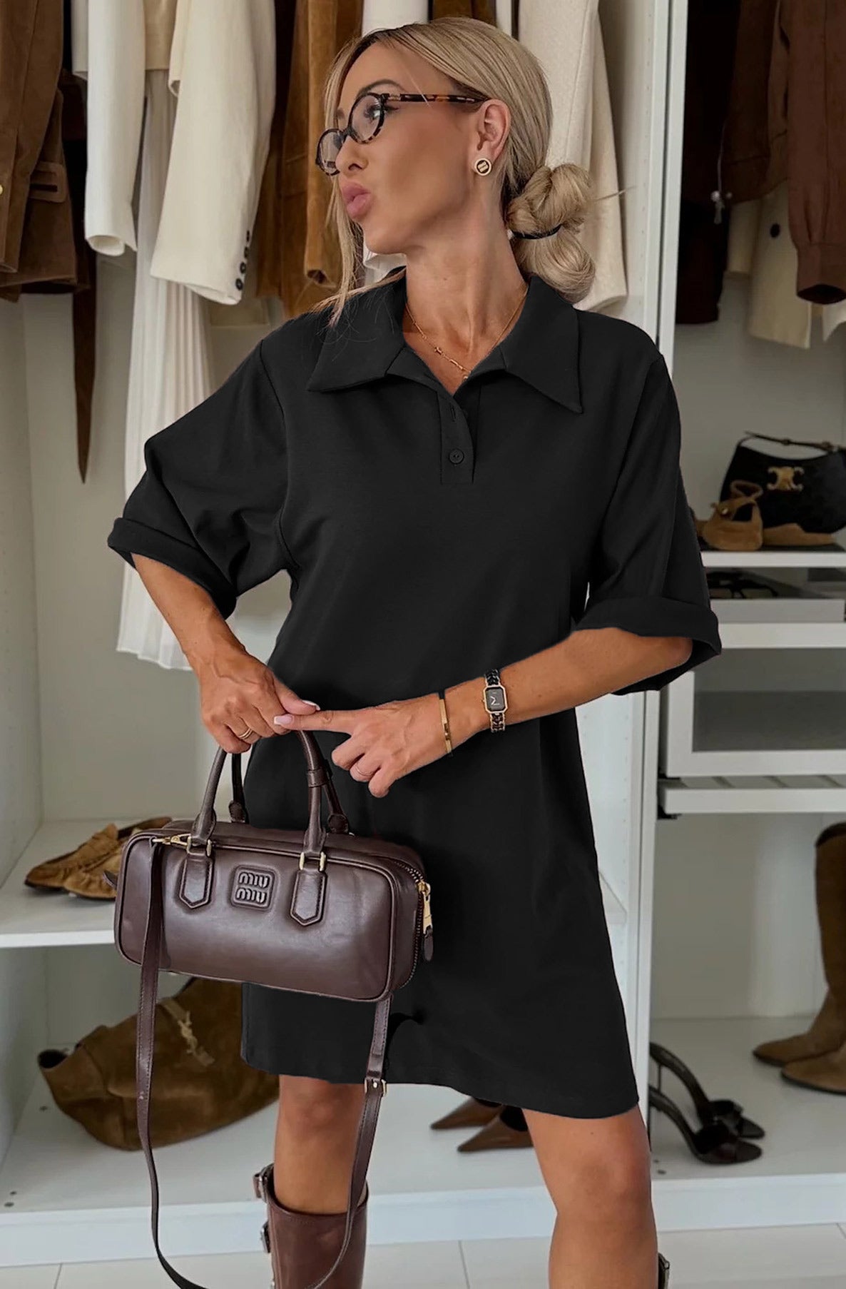 Tiana Chic Polo Tunic Dress-Black