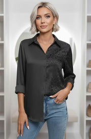 Tilley Contrast Leopard Printed Blouse Shirt Top-Black