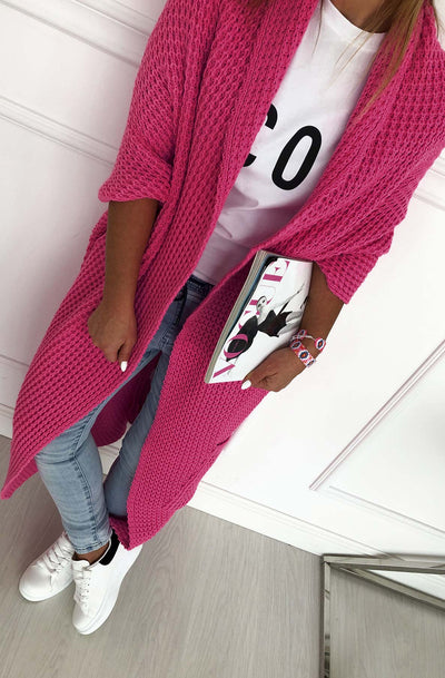 Trudie Longline Knitted Cardigan-Hot Pink