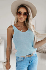 Verity Sleeveless Shimmer Short Vest Top-Blue