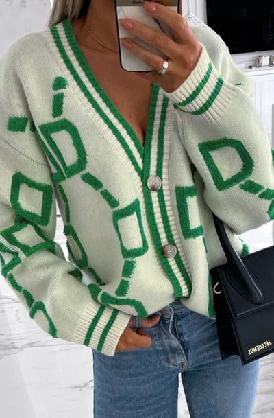 Verusha 'DD' Alphabet Print Knitted Sweater Cardigan-Green