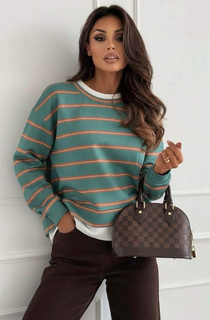 Viola Striped Double-Layer Effect Sweatshirt Top-Green