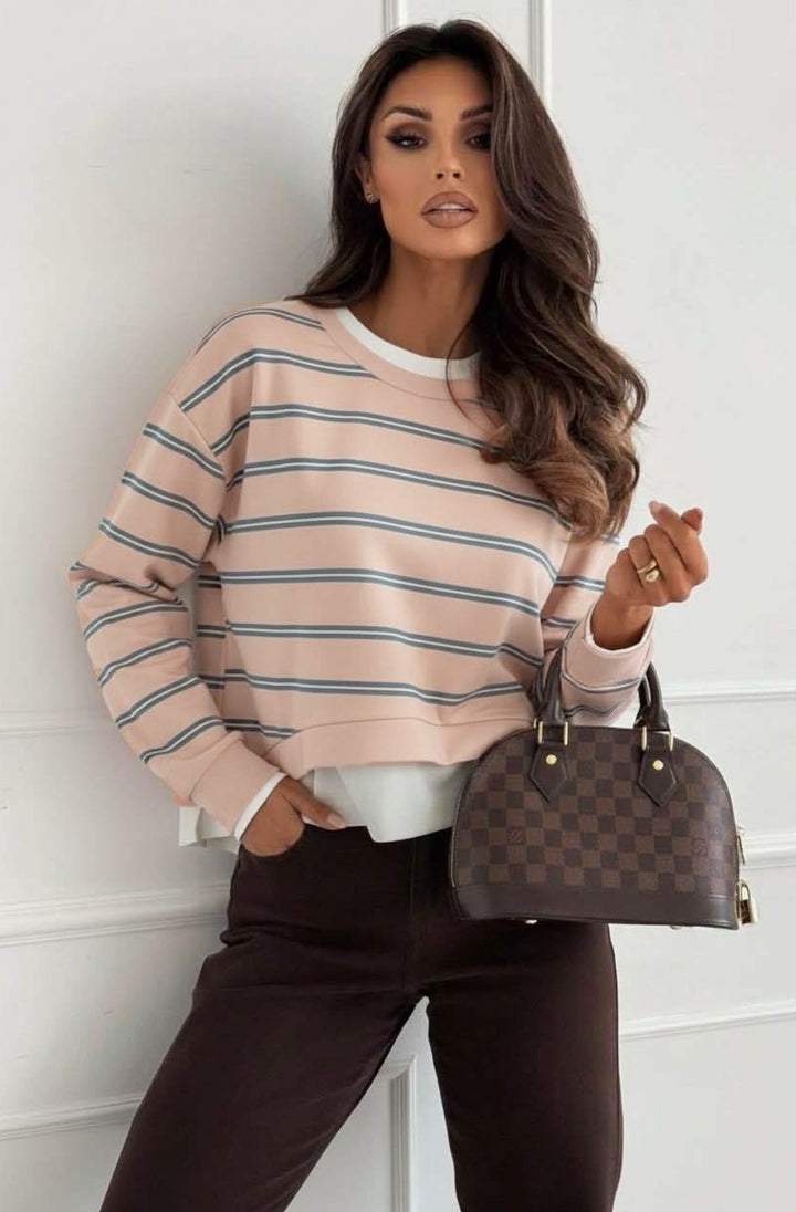 Viola Striped Double-Layer Effect Sweatshirt Top-Peach