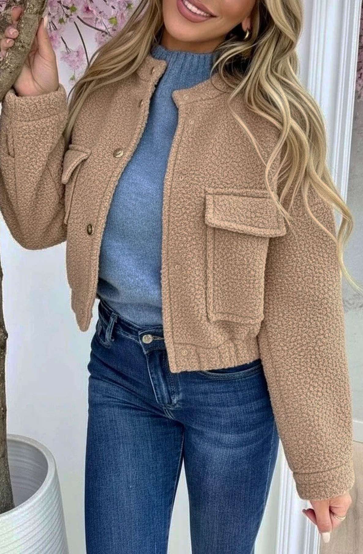 Winni Cotton Bouclé Cropped Jacket-Camel