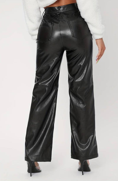 Xenia PU Leatherette Wide Leg Trousers-Black