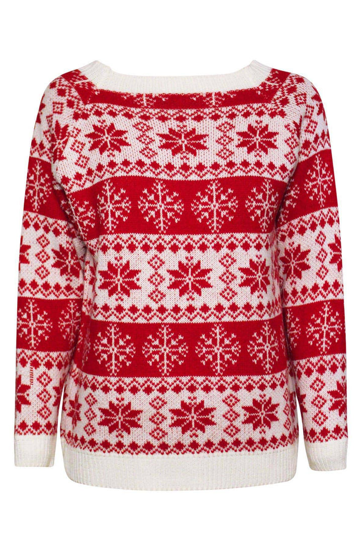 Mireya Christmas ‘Snowflakes’ Knitted Jumper Top-Red