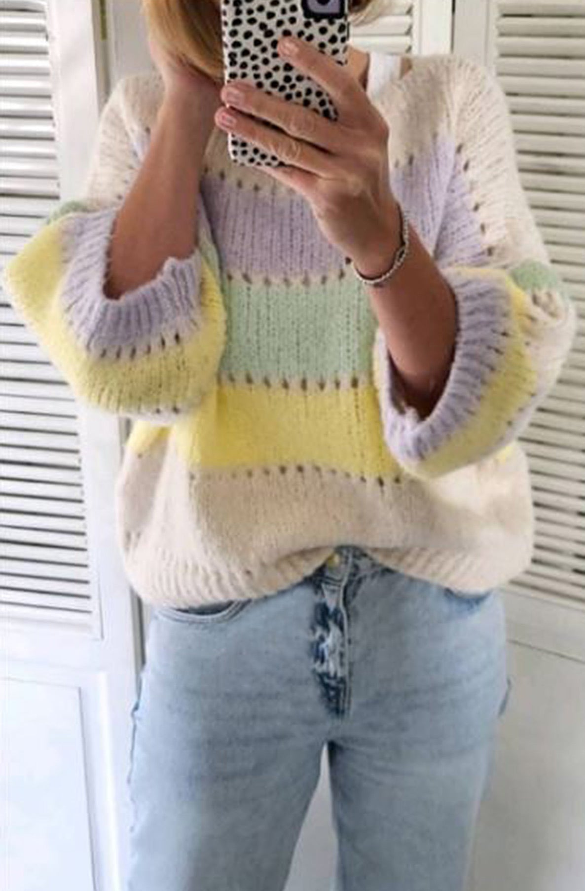 Yanika Block Contrast Light Knitted Jumper-Stone