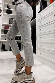 Yanna Denim Button Detail Jeans-Grey