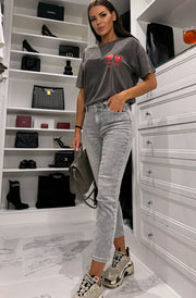 Yanna Denim Button Detail Jeans-Grey