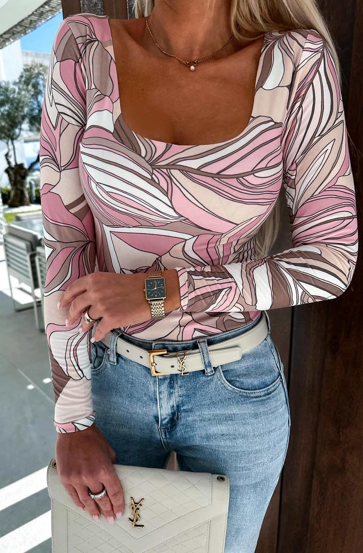 Yanya Abstract Bodysuit Top-Pink