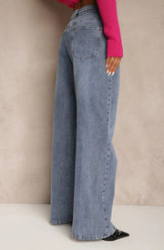 Yara Wide Leg Denim Jeans-Blue