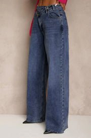 Yara Wide Leg Denim Jeans-Dark Blue