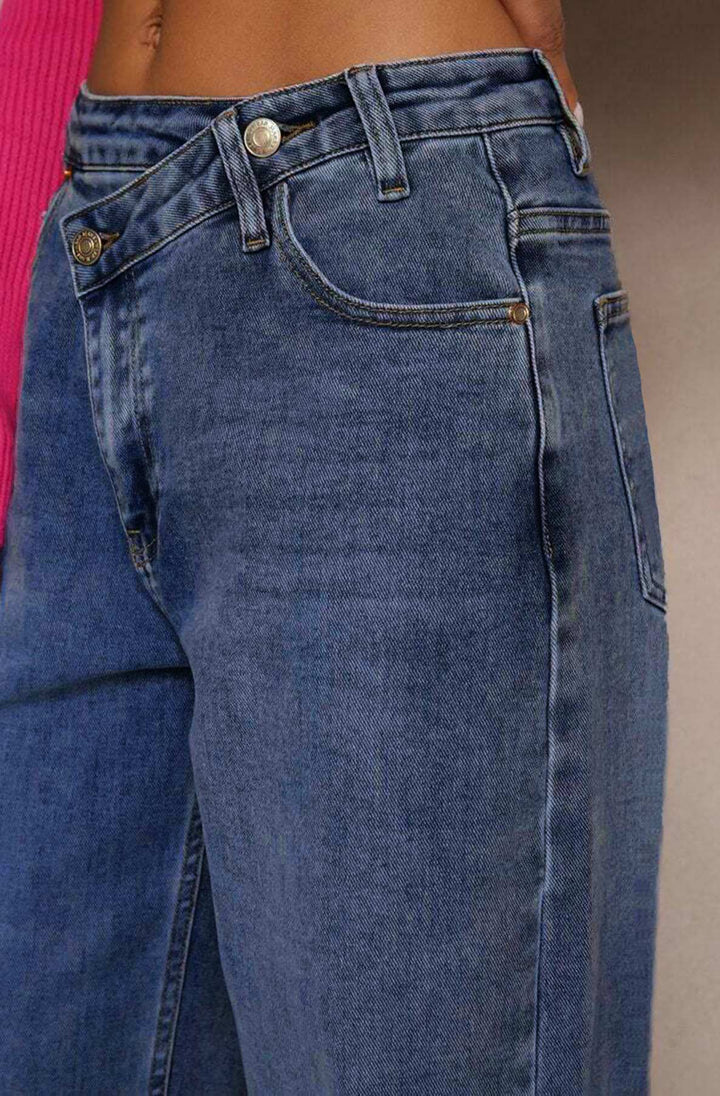 Yara Wide Leg Denim Jeans-Dark Blue