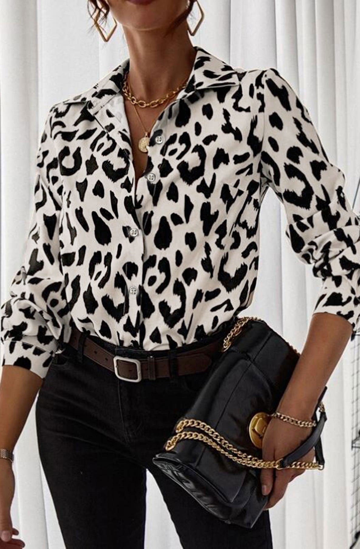 Yulia Leopard Print Shirt Top-Stone