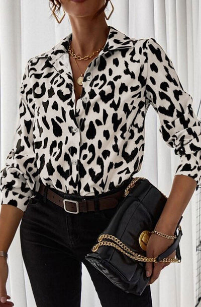 Yulia Leopard Print Shirt Top-Stone
