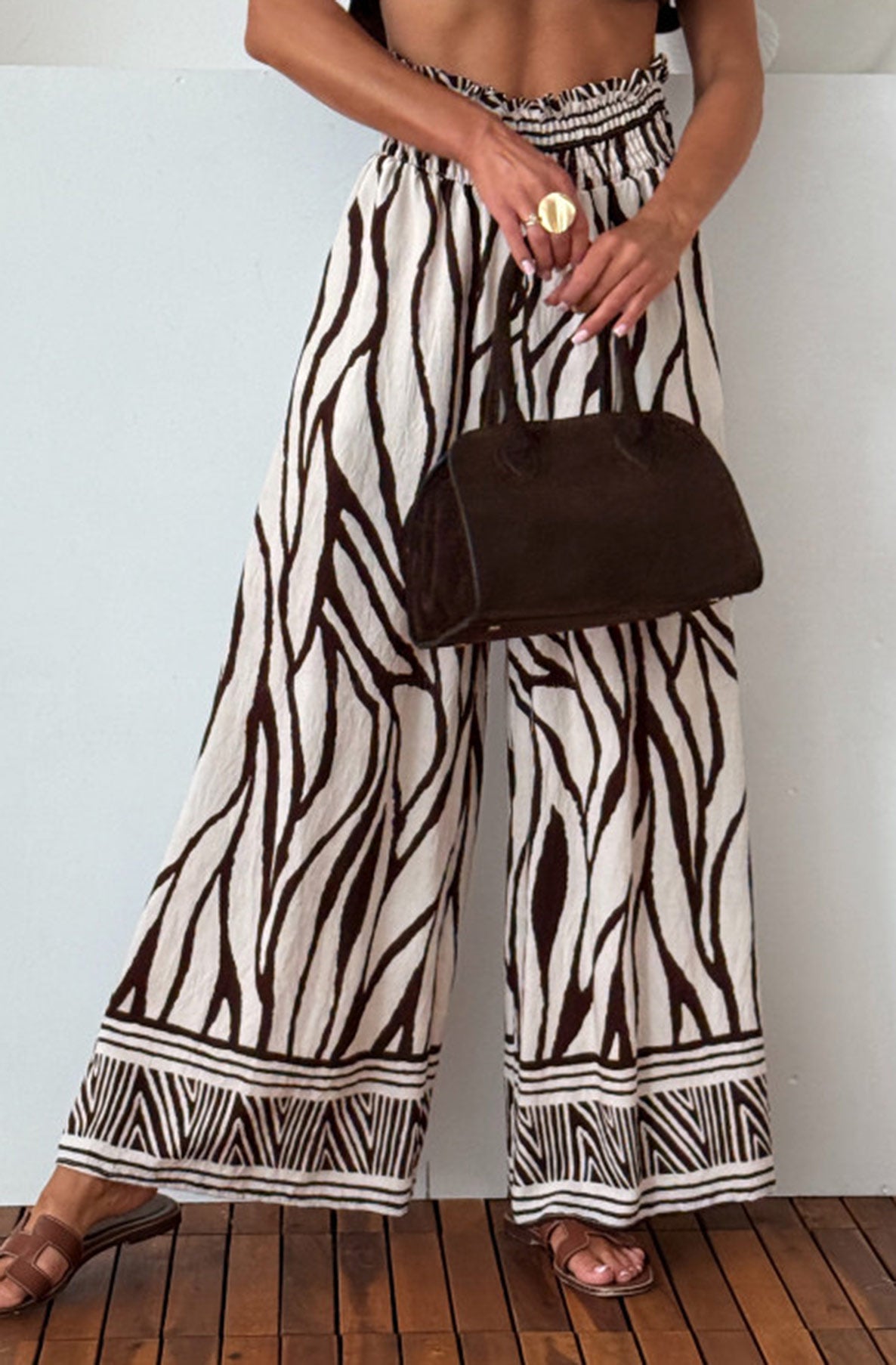 Zaika Zebra Print Wide Leg Trousers-Brown