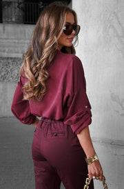 Zaria Jewel Button Shirt Blouse-Wine