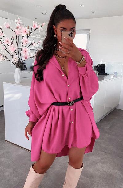 Zavana High Low Shirt Dress-Hot Pink