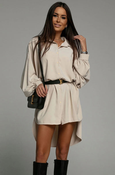 Zavana High Low Shirt Dress-Stone