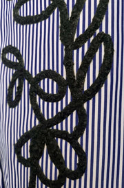 Zella Oversized Abstract Embroidered Stripe High Low Shirt Top- Dark Blue